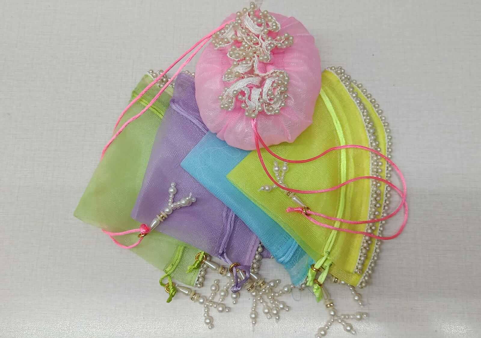 Pearl Double Layer Tissue Fabric Potli Bags (1)