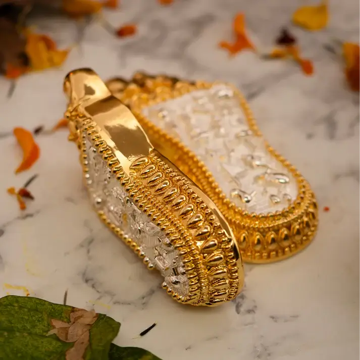 Lakshmi Pagla (12 x 5 CM) (2) laxmi footprint, laxmi foot design, laxmi feet design, laxmi charan paduka, laxmi pagla decoration, laxmi feet for diwali, lakshmi feet for diwali, laxmi pagla for pooja, lakshmi feet, lakshmi footprint, lakshmi pagla, lakshmi pagla design, lakshmi ji pagla, lakshmi charan paduka, lakshmi ji ke charan, lakshmi mata charan paduka, charan paduka, charan paduka lakshmi ji, charan paduka laxmi ji, pagla lakshmi, lakshmi pagla for home, return gifts, return gifts for pooja, diwali gift, diwali return gift, birthday gift, birthday return gift, wedding gift, wedding return gift, baby shower gift, baby shower return gift, occasional gift, housewarming gifts, housewarming return gifts, return gifts for housewarming, return gifts for diwali, indian religious gifts, hindu religious gifts online, indian religious items, indian spiritual gifts,